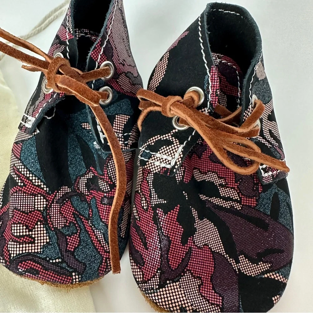 HTF Unique Mon Petit Shoes Oxfords Size 3 Leather Camouflage Baby Shoes‎